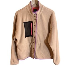 VTG Wild Fable Camel Fleece Jacket Purple Binding Snap‎ Closure Size Small